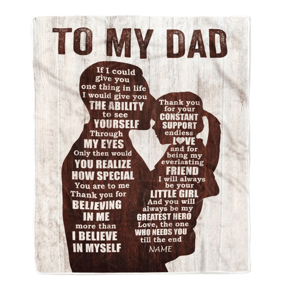 Personalized To My Dad Blanket from Daughter Wood Little Girl Thank you For Love Support Dad Mothers Day Birthday Christmas Customized Fleece Throw Blanket