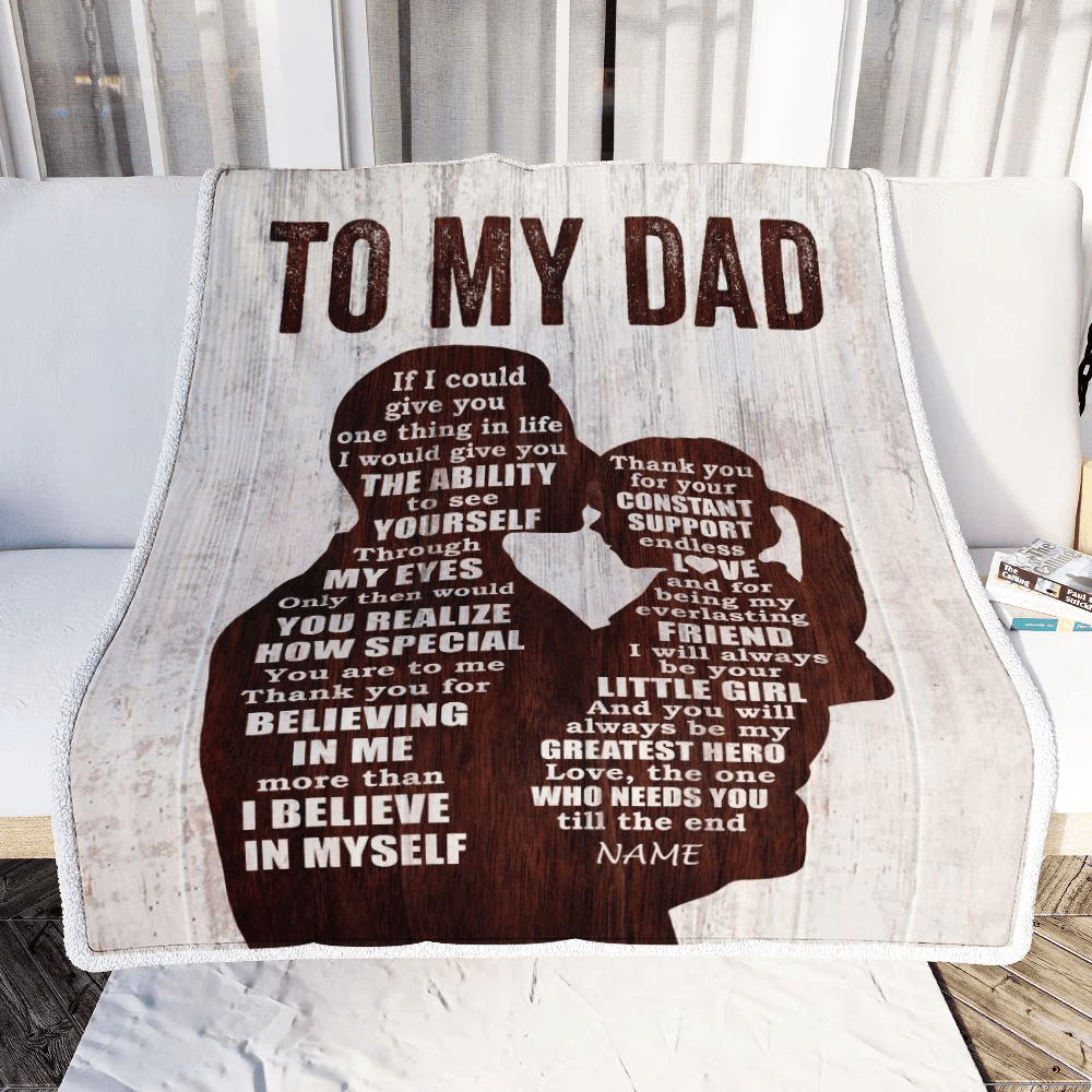 Personalized To My Dad Blanket from Daughter Wood Little Girl Thank you For Love Support Dad Mothers Day Birthday Christmas Customized Fleece Throw Blanket