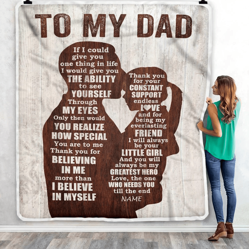 Personalized To My Dad Blanket from Daughter Wood Little Girl Thank you For Love Support Dad Mothers Day Birthday Christmas Customized Fleece Throw Blanket
