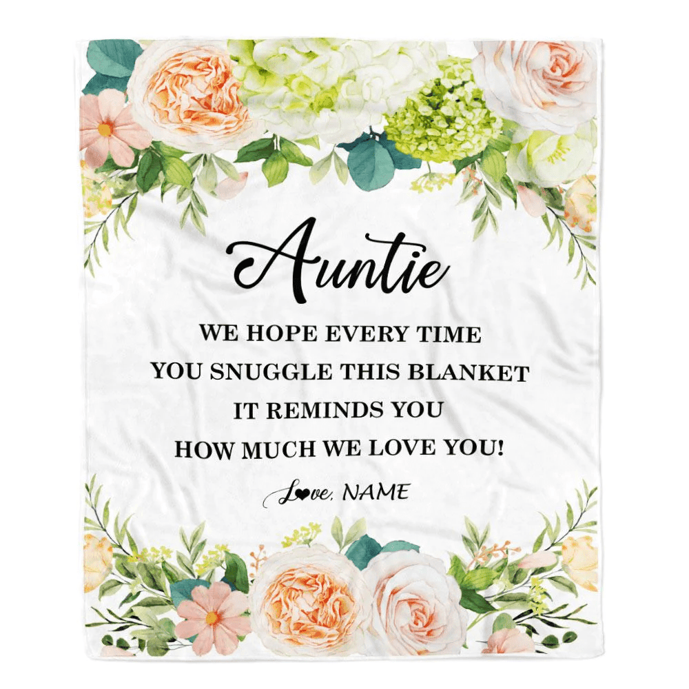Personalized To My Auntie Blanket From Niece Nephew How Much We Love You Flower Auntie Birthday Mothers Day Christmas Customized Fleece Throw Blanket