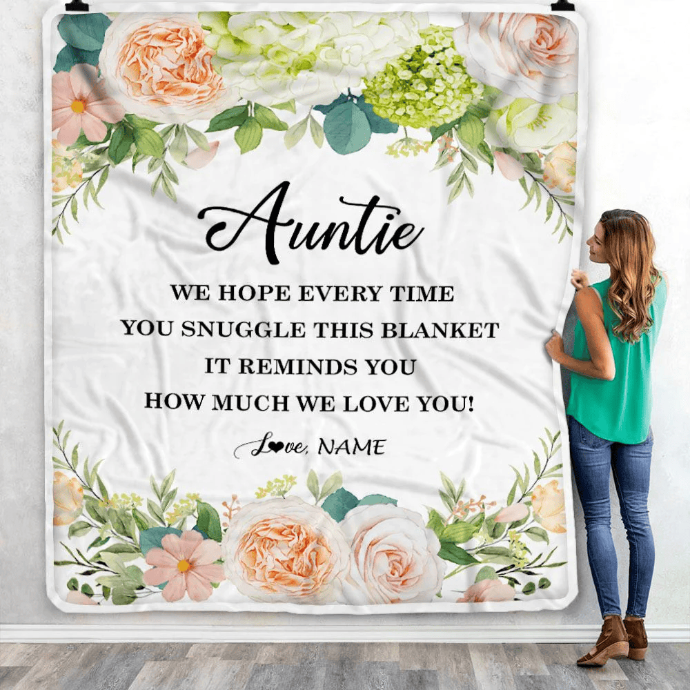 Personalized To My Auntie Blanket From Niece Nephew How Much We Love You Flower Auntie Birthday Mothers Day Christmas Customized Fleece Throw Blanket
