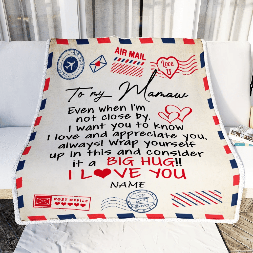 Personalized Mamaw Blanket From Grandkids I Love You Hugs Air Mail Letter Mamaw Birthday Mothers Day Christmas Customized Fleece Blanket