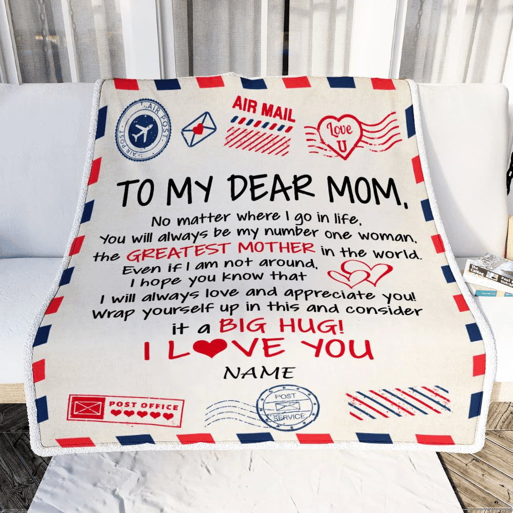 Personalized To My Mom Blanket From Daughter Son Letter Air Mail Best Mom Hug Birthday Mothers Day Thanksgiving Christmas Customized Fleece Throw Blanket