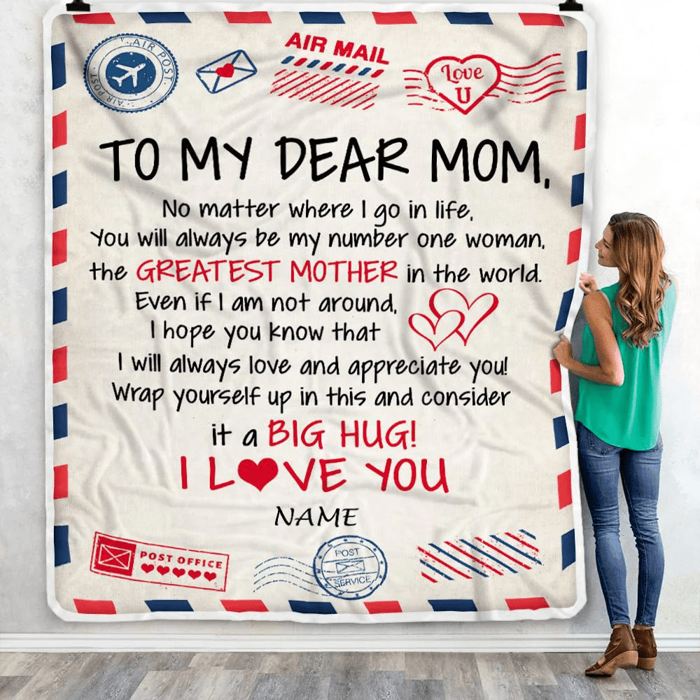 Personalized To My Mom Blanket From Daughter Son Letter Air Mail Best Mom Hug Birthday Mothers Day Thanksgiving Christmas Customized Fleece Throw Blanket