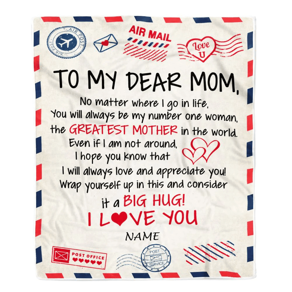 Personalized To My Mom Blanket From Daughter Son Letter Air Mail Best Mom Hug Birthday Mothers Day Thanksgiving Christmas Customized Fleece Throw Blanket