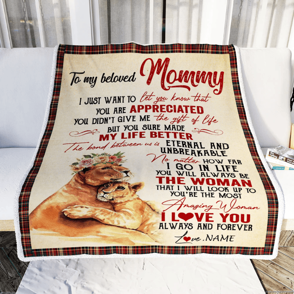 Personalized To My Mom Blanket From Daughter Son Lion You're The Most Amazing Woman I Love You Mom Mothers Day Birthday Christmas Customized Fleece Blanket
