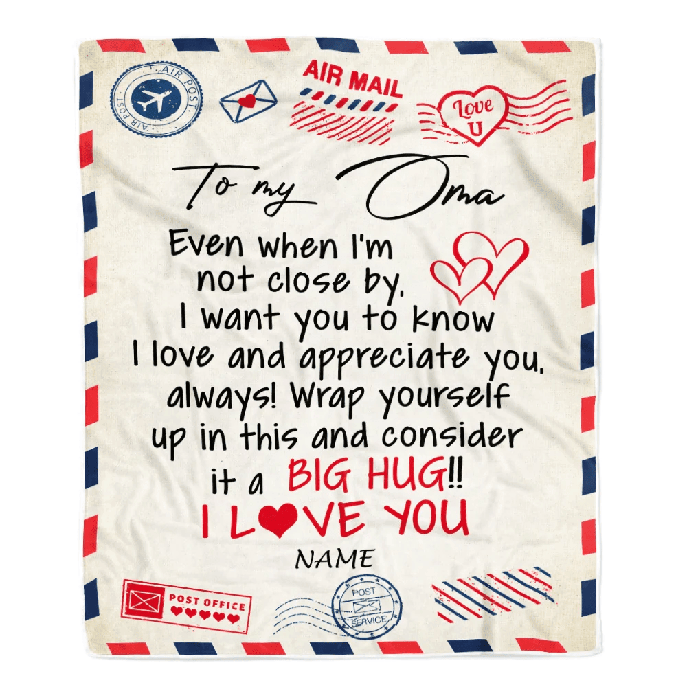 Personalized Oma Blanket From Grandkids I Love You Hugs Air Mail Letter Oma Birthday Mothers Day Christmas Customized Fleece Blanket