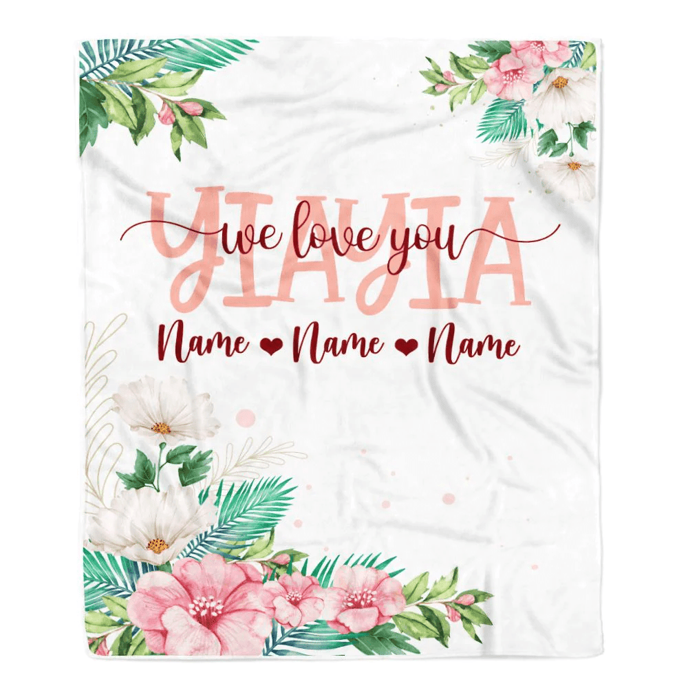 Personalized Yiayia Blanket From Grandkids Granddaughter Grandson We Love You Floral Yiayia Birthday Mothers Day Christmas Fleece Throw Blanket