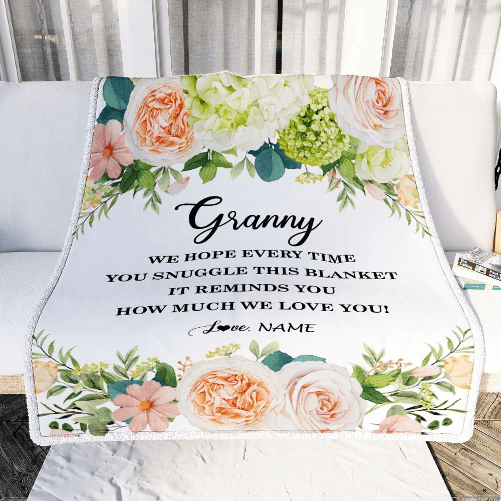 Personalized To My Granny Blanket From Grandkids How Much We Love You Flower Granny Birthday Mothers Day Christmas Customized Fleece Throw Blanket