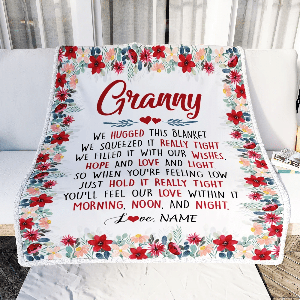Personalized Granny Blanket From Grandkids Grandson Granddaughter We Hugged This Blanket Granny Birthday Mothers Day Christmas Customized Fleece Throw Blanket