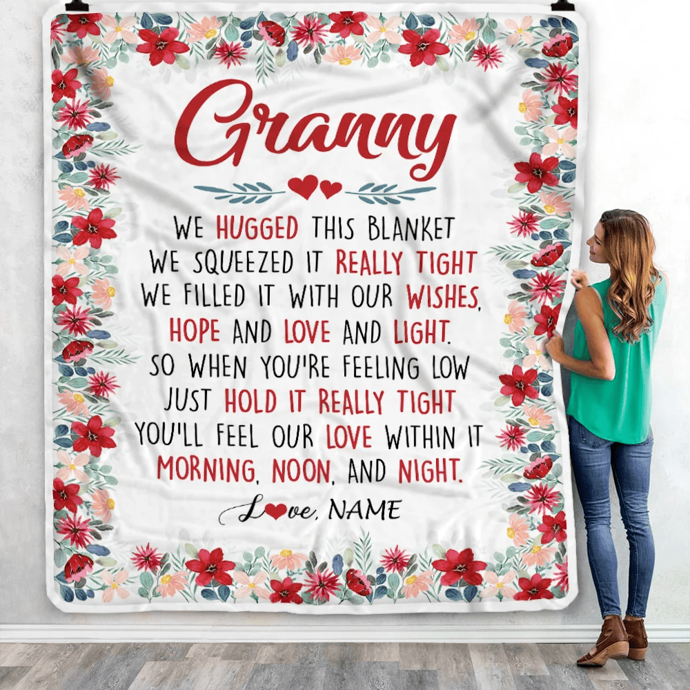 Personalized Granny Blanket From Grandkids Grandson Granddaughter We Hugged This Blanket Granny Birthday Mothers Day Christmas Customized Fleece Throw Blanket