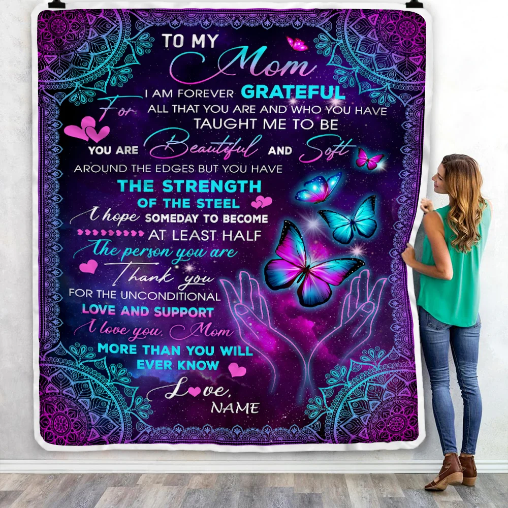 Personalized To My Mom Blanket From Daughter Son You Are Beautiful Butterfly Mom Birthday Mothers Day Christmas Customized Fleece Throw Blanket