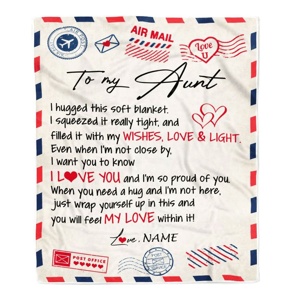 Personalized To My Aunt Blanket From Niece Nephew Air Mail Letter I Love You Aunt Birthday Mothers Day Christmas Customized Fleece Throw Blanket