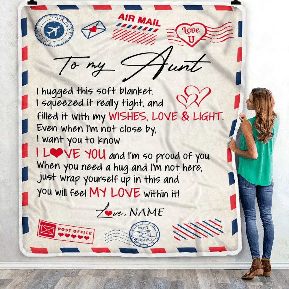 Personalized To My Aunt Blanket From Niece Nephew Air Mail Letter I Love You Aunt Birthday Mothers Day Christmas Customized Fleece Throw Blanket