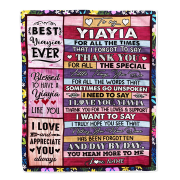 Personalized Yiayia Blanket From Granddaughter Grandson Thank You For The Love Yiayia Mothers Day Birthday Christmas Customized Bed Fleece Throw Blanket