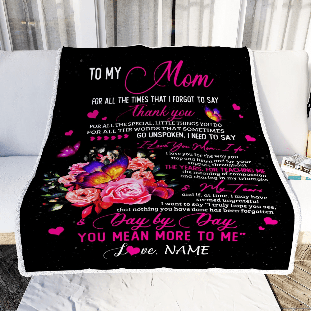 Personalized To My Mom Blanket From Daughter Son Flower Butterfly Thank You For All The Special Mom Birthday Mothers Day Customized Fleece Throw Blanket