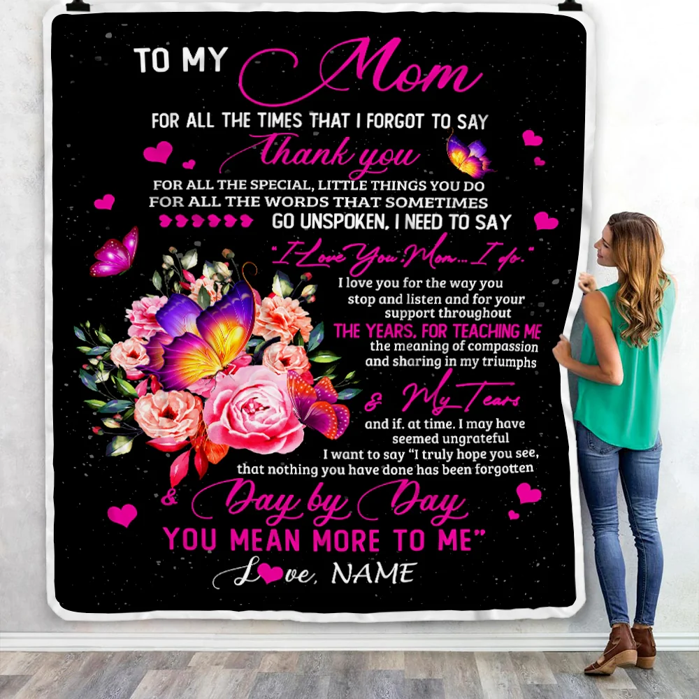 Personalized To My Mom Blanket From Daughter Son Flower Butterfly Thank You For All The Special Mom Birthday Mothers Day Customized Fleece Throw Blanket