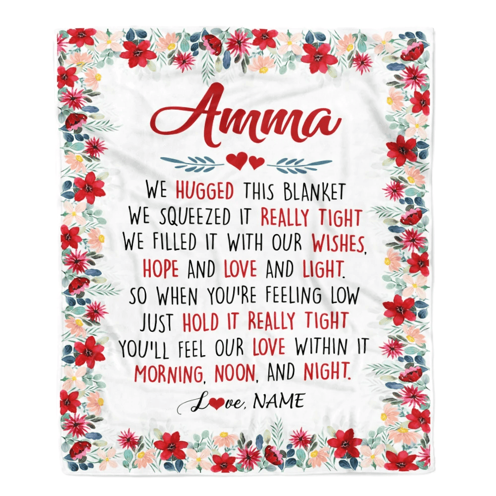 Personalized Amma Blanket From Grandkids Grandson Granddaughter We Hugged This Blanket Amma Birthday Mothers Day Christmas Customized Fleece Throw Blanket