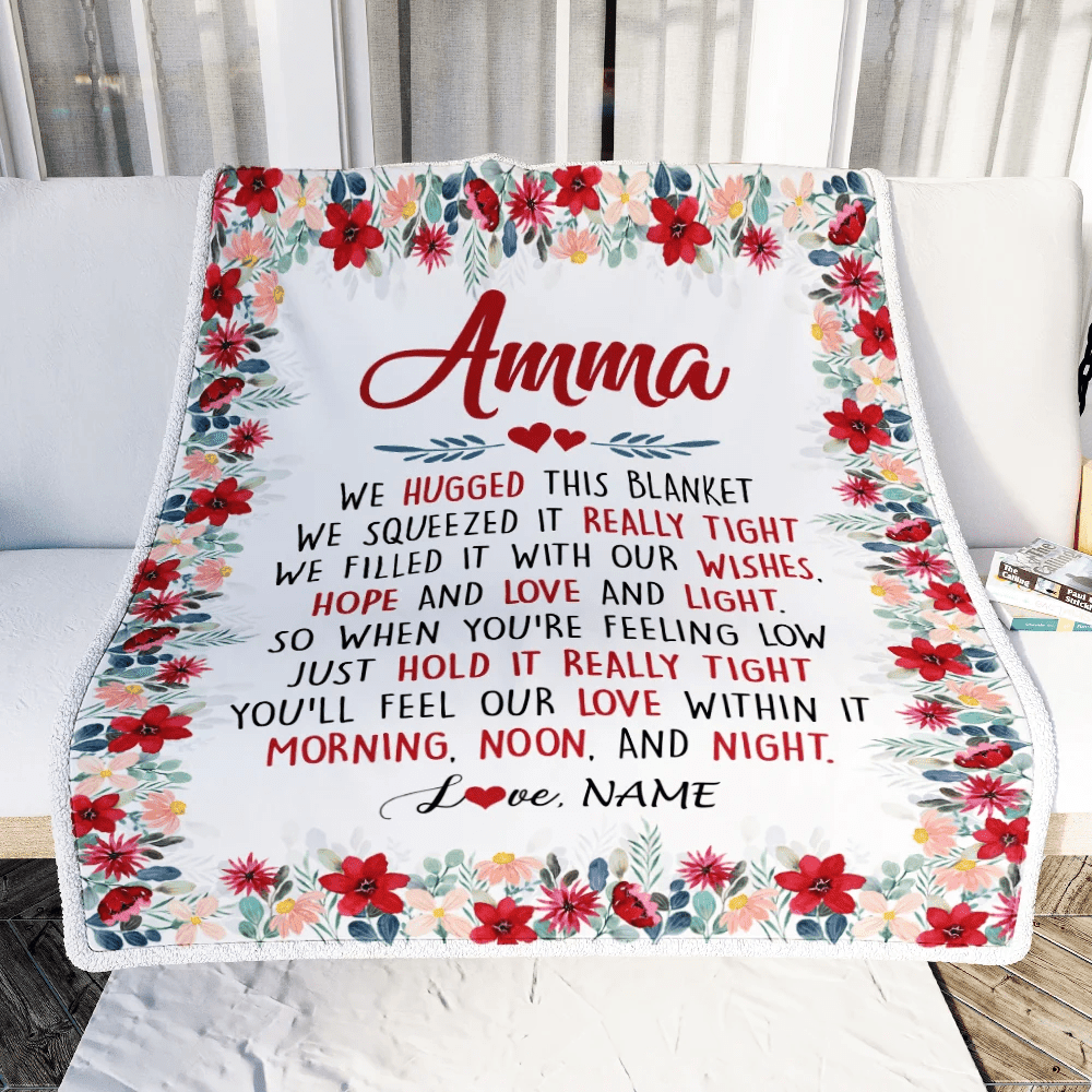 Personalized Amma Blanket From Grandkids Grandson Granddaughter We Hugged This Blanket Amma Birthday Mothers Day Christmas Customized Fleece Throw Blanket