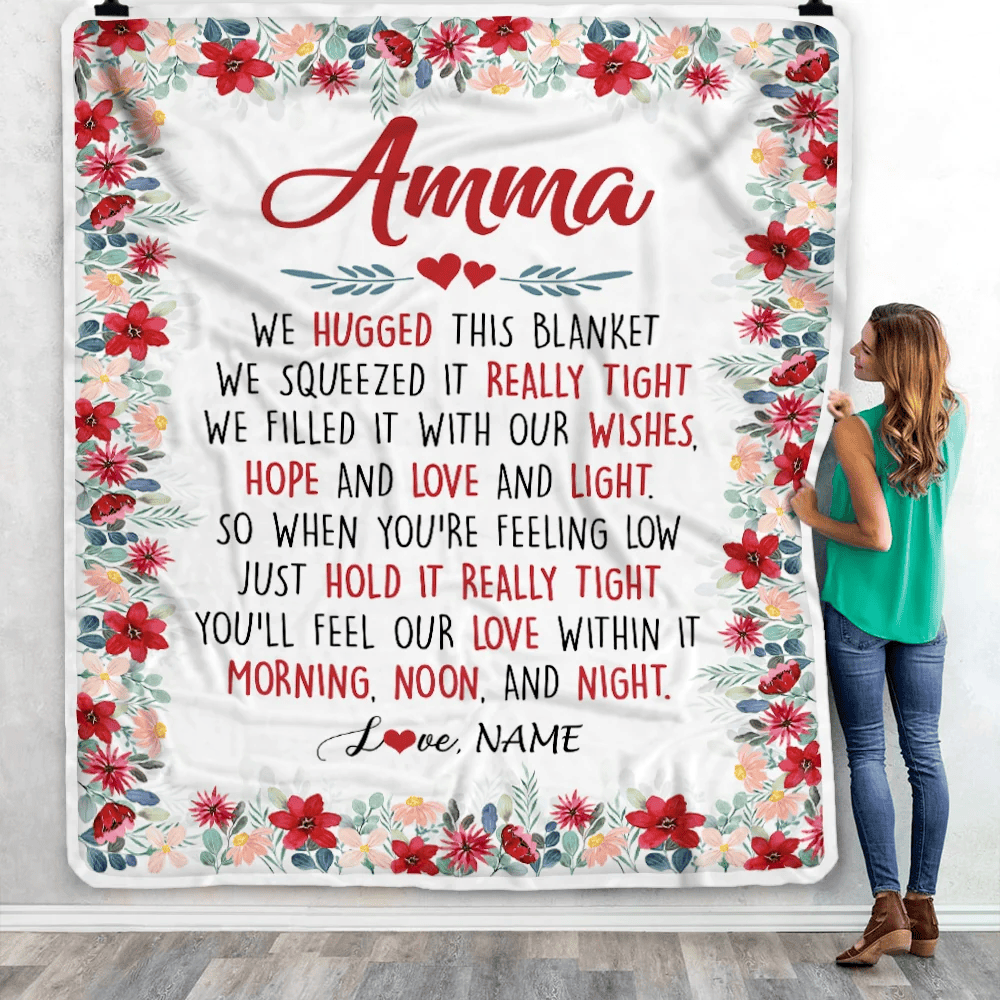Personalized Amma Blanket From Grandkids Grandson Granddaughter We Hugged This Blanket Amma Birthday Mothers Day Christmas Customized Fleece Throw Blanket