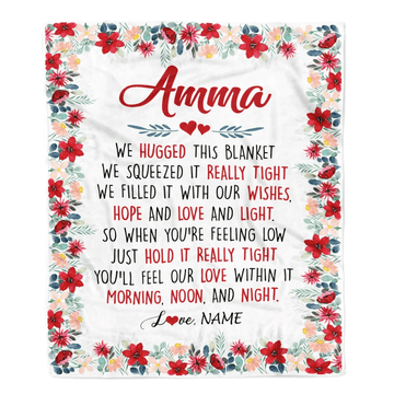 Personalized Amma Blanket From Grandkids Grandson Granddaughter We Hugged This Blanket Amma Birthday Mothers Day Christmas Customized Fleece Throw Blanket