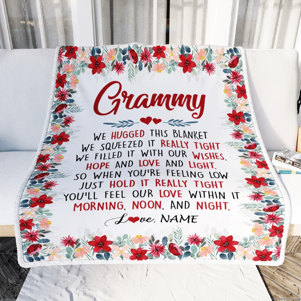 Personalized Grammy Blanket From Grandkids Grandson Granddaughter We Hugged This Blanket Grammy Birthday Mothers Day Christmas Customized Fleece Throw Blanket