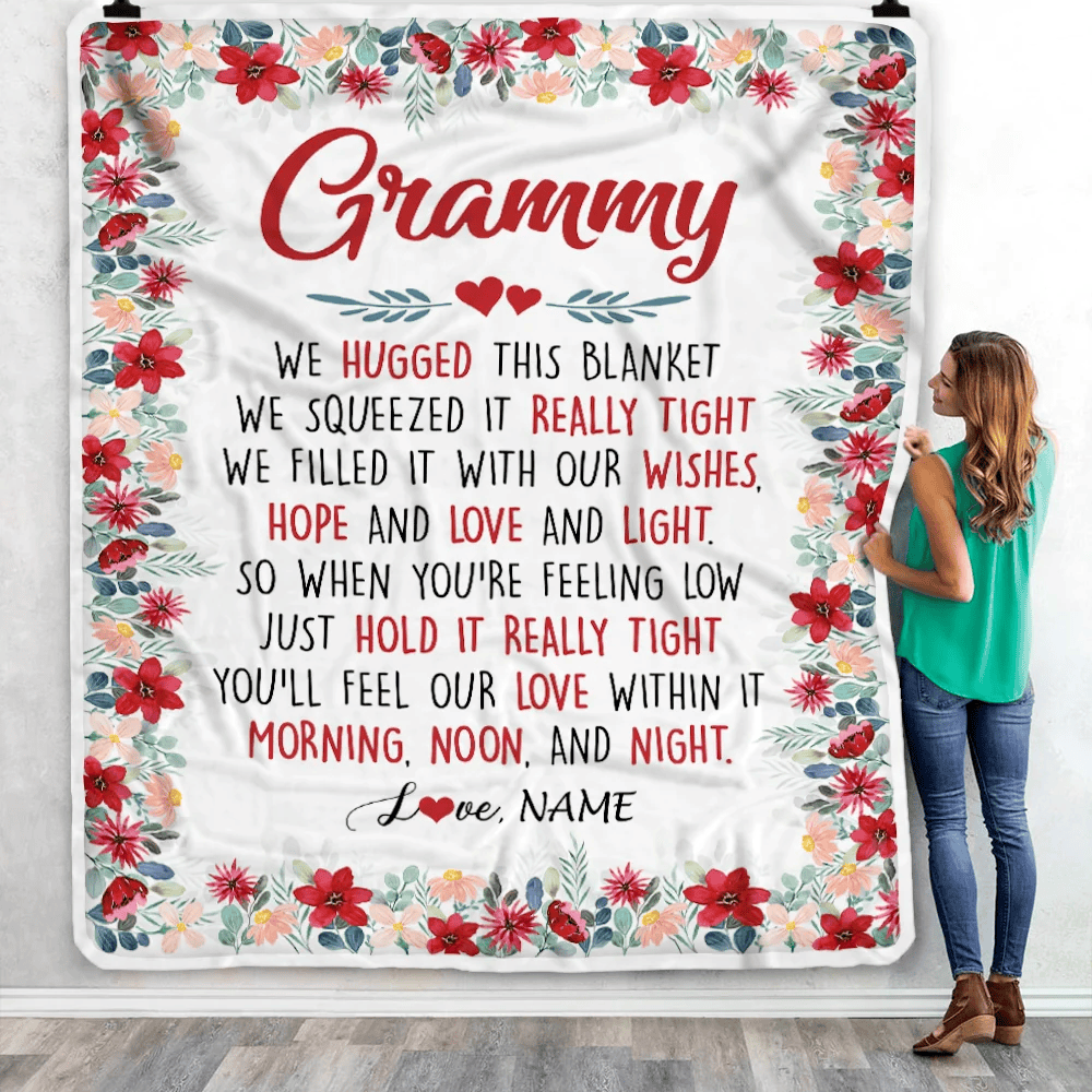 Personalized Grammy Blanket From Grandkids Grandson Granddaughter We Hugged This Blanket Grammy Birthday Mothers Day Christmas Customized Fleece Throw Blanket