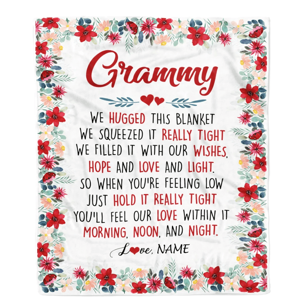 Personalized Grammy Blanket From Grandkids Grandson Granddaughter We Hugged This Blanket Grammy Birthday Mothers Day Christmas Customized Fleece Throw Blanket