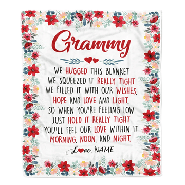 Personalized Grammy Blanket From Grandkids Grandson Granddaughter We Hugged This Blanket Grammy Birthday Mothers Day Christmas Customized Fleece Throw Blanket