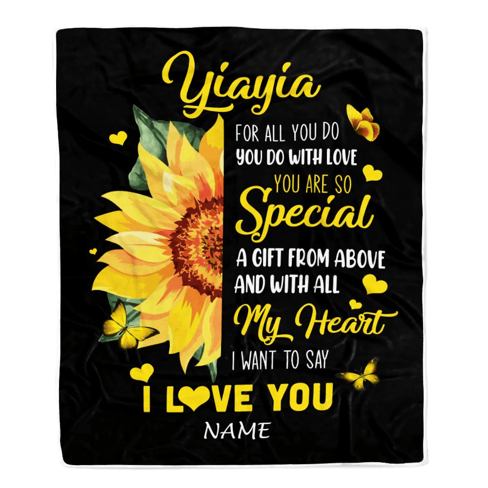 Personalized To My Yiayia Blanket From Grandkids Granddaughter I Want To Say I Love You Sunfower Yiayia Birthday Mothers Day Christmas Fleece Throw Blanket