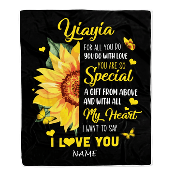 Personalized To My Yiayia Blanket From Grandkids Granddaughter I Want To Say I Love You Sunfower Yiayia Birthday Mothers Day Christmas Fleece Throw Blanket