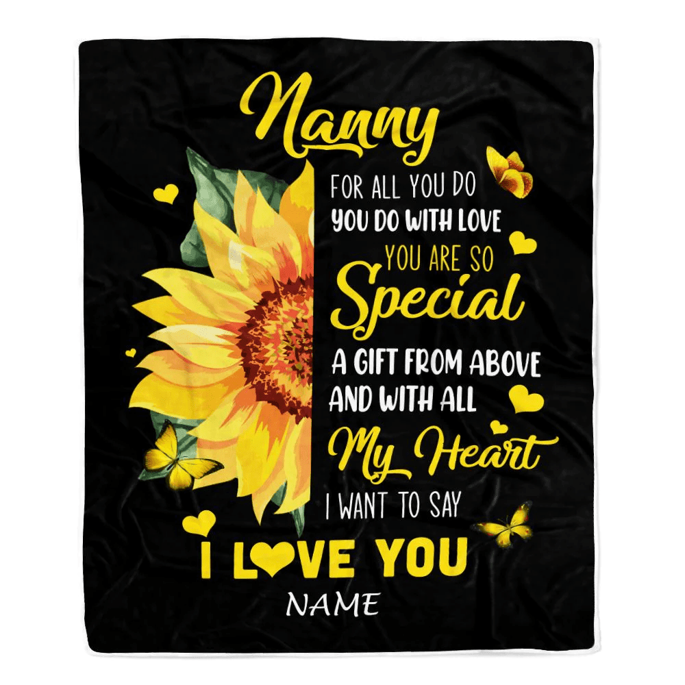 Personalized To My Nanny Blanket From Kids I Want To Say I Love You Sunfower Nanny Birthday Mothers Day Thanksgiving Christmas Customized Fleece Throw Blanket