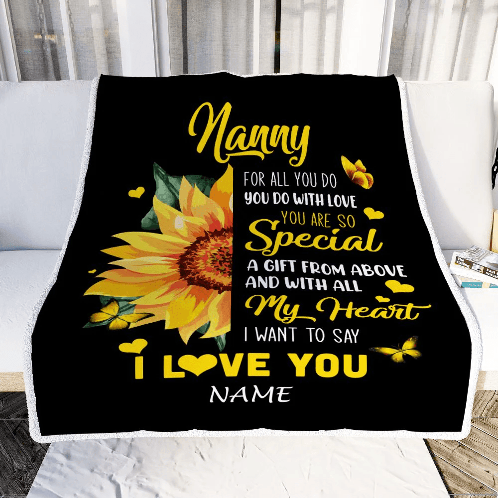 Personalized To My Nanny Blanket From Kids I Want To Say I Love You Sunfower Nanny Birthday Mothers Day Thanksgiving Christmas Customized Fleece Throw Blanket