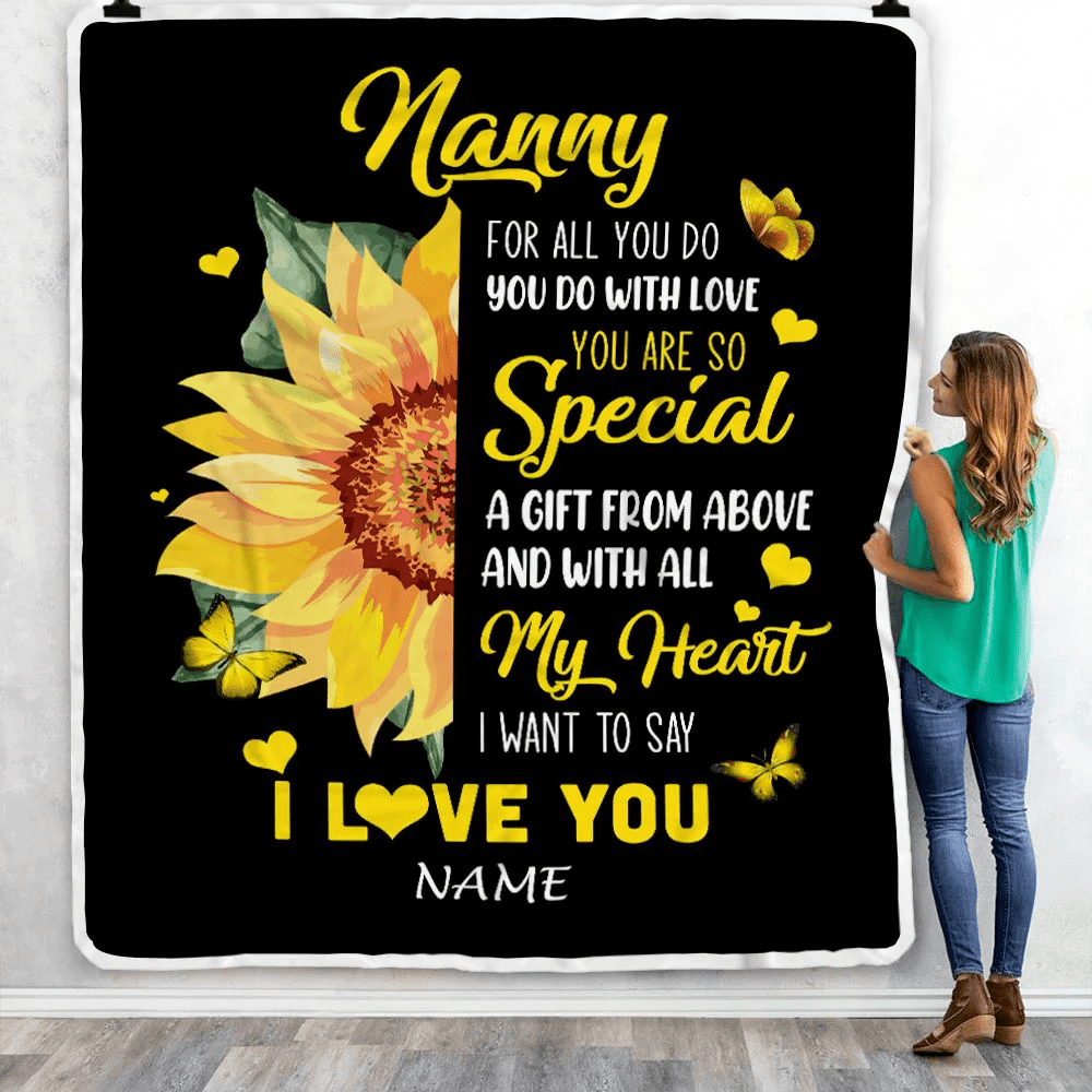 Personalized To My Nanny Blanket From Kids I Want To Say I Love You Sunfower Nanny Birthday Mothers Day Thanksgiving Christmas Customized Fleece Throw Blanket