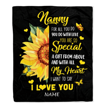 Personalized To My Nanny Blanket From Kids I Want To Say I Love You Sunfower Nanny Birthday Mothers Day Thanksgiving Christmas Customized Fleece Throw Blanket