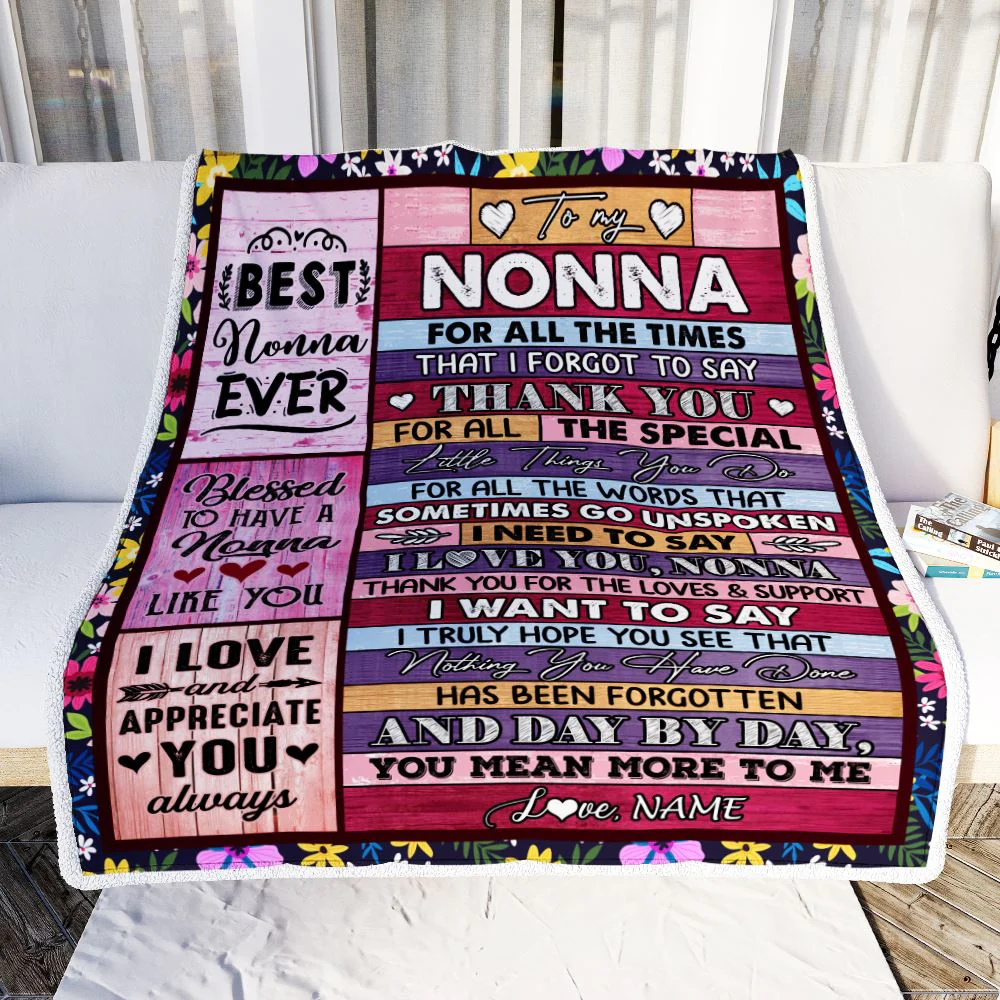 Personalized Nonna Blanket From Granddaughter Grandson Thank You For The Love Nonna Mothers Day Birthday Christmas Customized Bed Fleece Throw Blanket