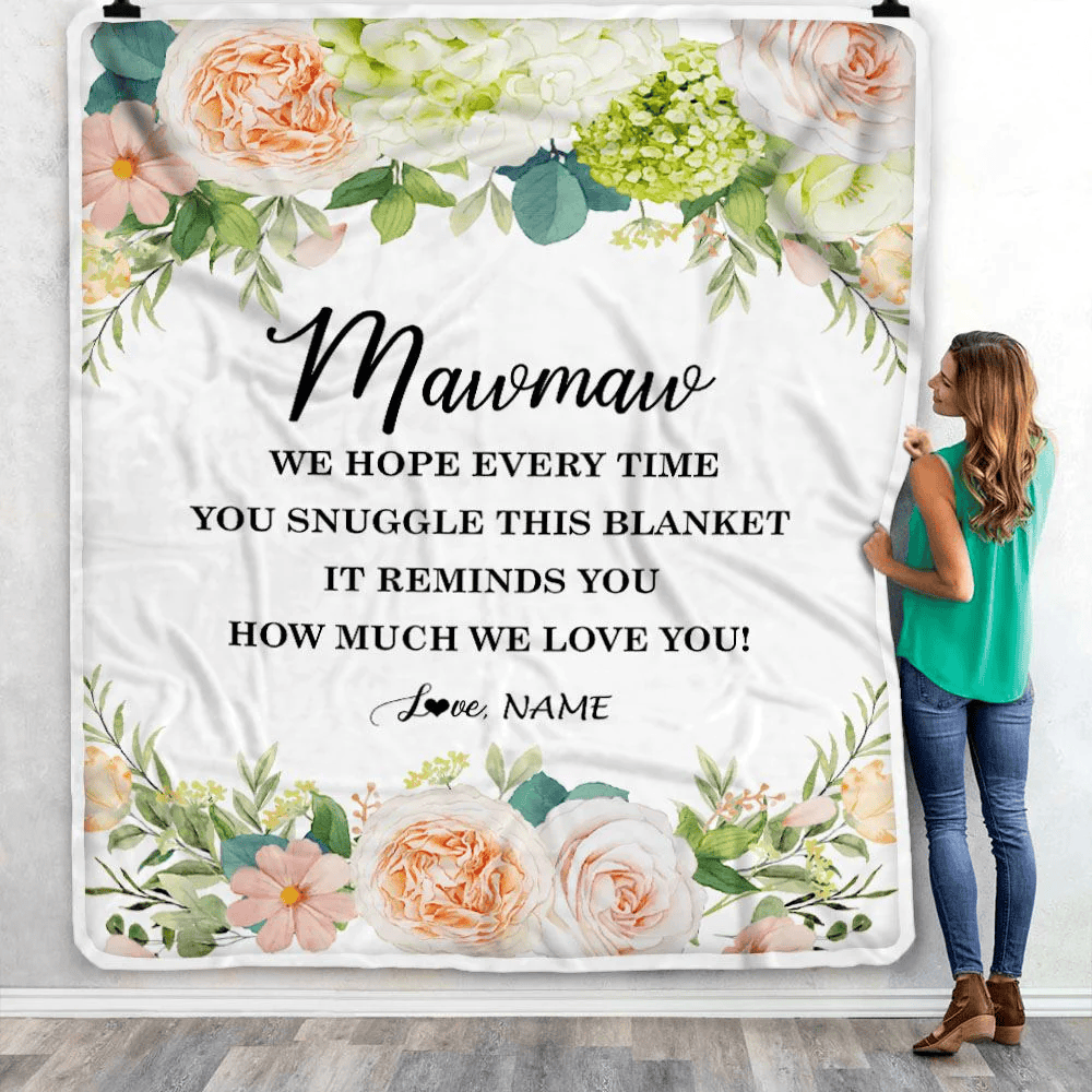 Personalized To My Mawmaw Blanket From Grandkids How Much We Love You Flower Mawmaw Birthday Mothers Day Christmas Customized Fleece Throw Blanket