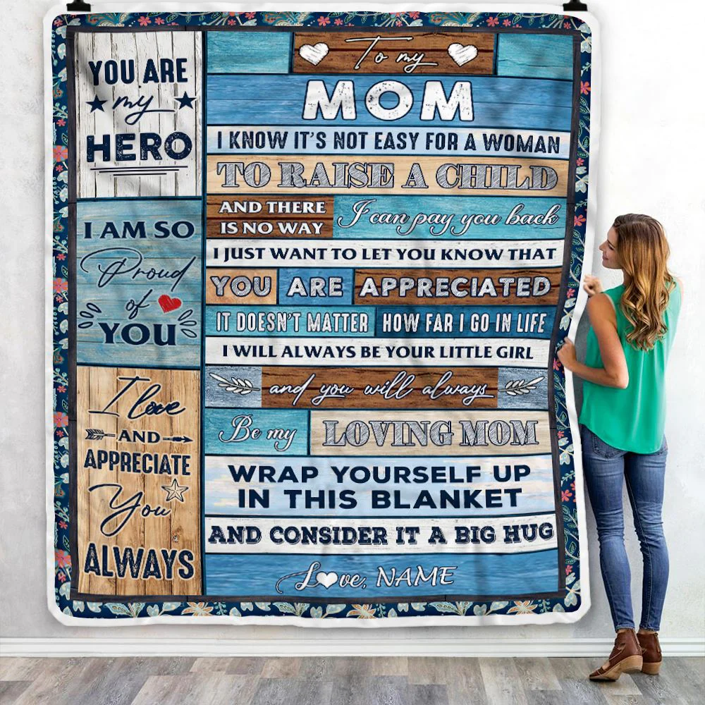 Personalized To My Mom Blanket From Daughter Son Wood It A Big Hug Be My Loving Mom Birthday Mothers Day Thanksgiving Christmas Customized Fleece Throw Blanket