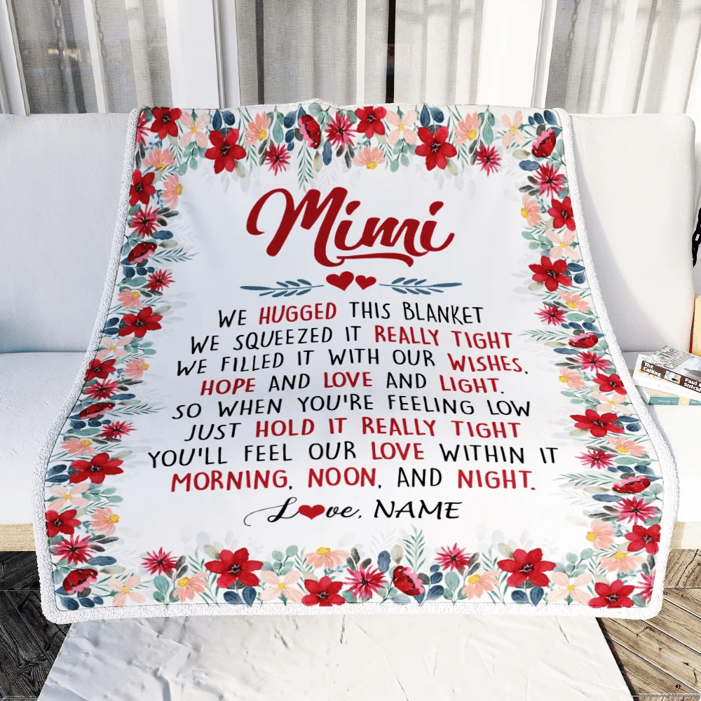 Personalized Mimi Blanket From Grandkids Grandson Granddaughter We Hugged This Blanket Mimi Birthday Mothers Day Christmas Customized Fleece Throw Blanket