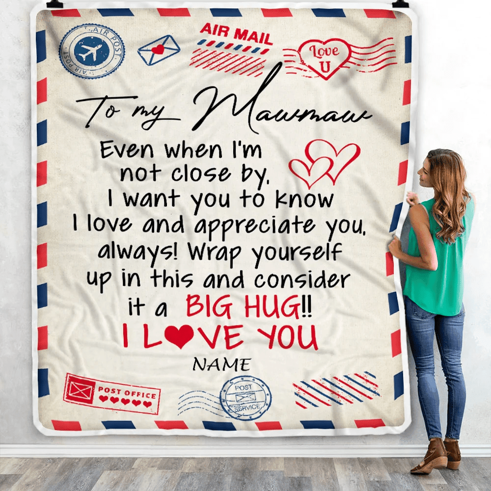 Personalized Mawmaw Blanket From Grandkids I Love You Hugs Air Mail Letter Nonna Birthday Mothers Day Christmas Customized Fleece Blanket
