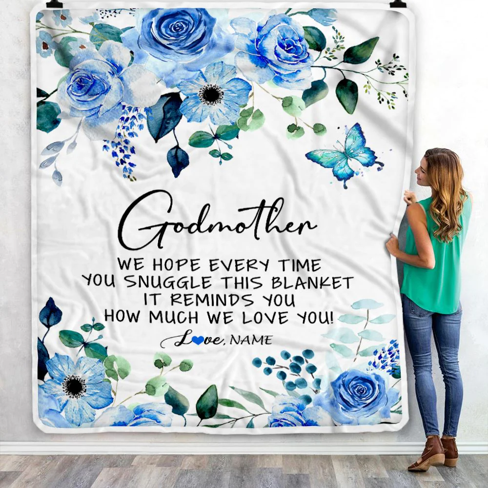 Personalized To My Godmother Blanket from Goddaughter Godson Floral How Much We Love You Godmother Birthday Mothers Day Christmas Customized Fleece Blanket