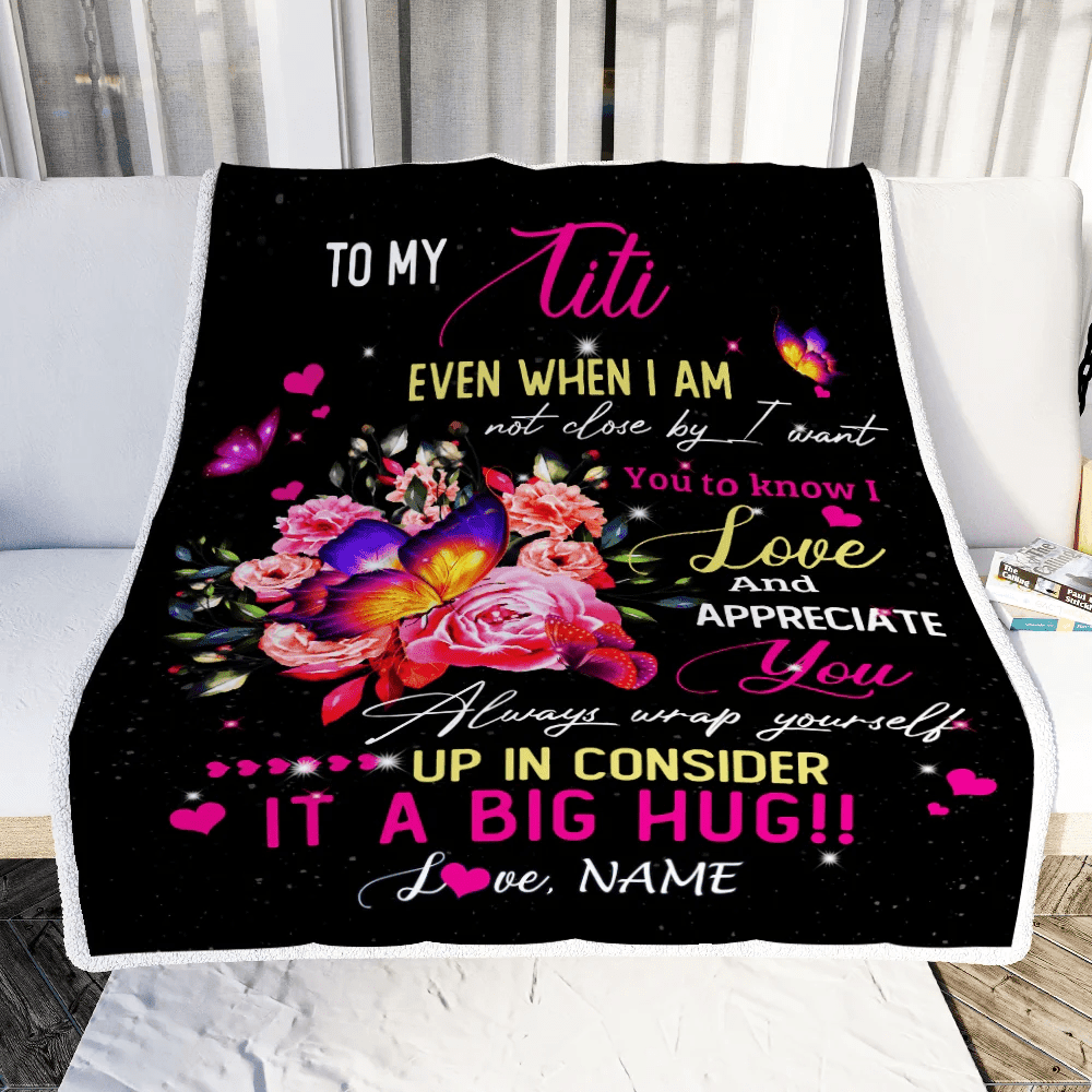 Personalized To My Titi From Niece Nephew Blanket It A Big Hug I Love You Titi Birthday Mothers Day Thanksgiving Christmas Customized Fleece Blanket