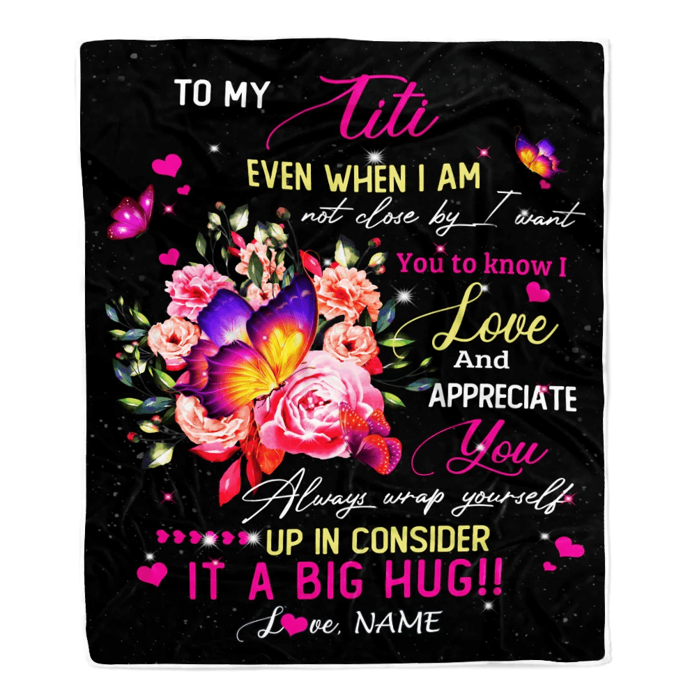 Personalized To My Titi From Niece Nephew Blanket It A Big Hug I Love You Titi Birthday Mothers Day Thanksgiving Christmas Customized Fleece Blanket