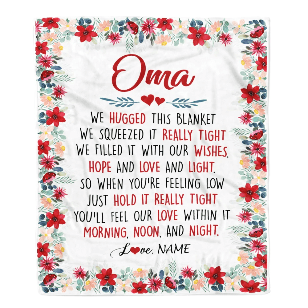 Personalized Oma Blanket From Grandkids Grandson Granddaughter We Hugged This Blanket Oma Birthday Mothers Day Christmas Customized Fleece Throw Blanket