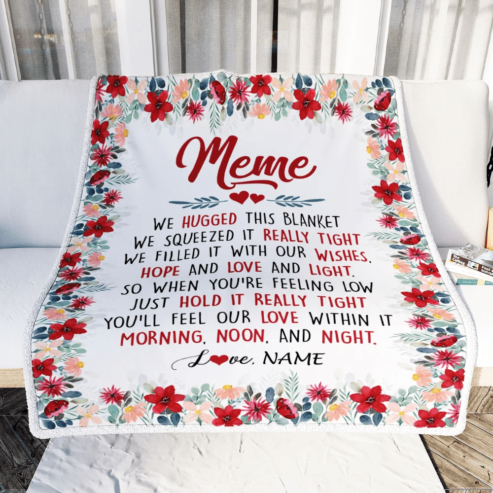 Personalized Meme Blanket From Grandkids Grandson Granddaughter We Hugged This Blanket Meme Birthday Mothers Day Christmas Customized Fleece Throw Blanket