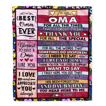 Personalized Oma Blanket From Granddaughter Grandson Thank You For The Love Oma Mothers Day Birthday Christmas Customized Bed Fleece Throw Blanket