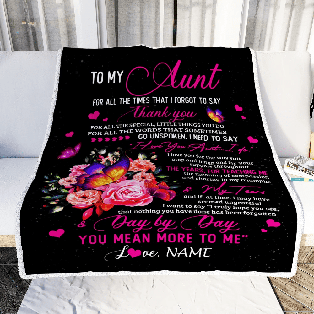 Personalized To My Aunt Blanket From Daughter Son Flower Butterfly Thank You For All The Special Aunt Birthday Mothers Day Customized Fleece Throw Blanket