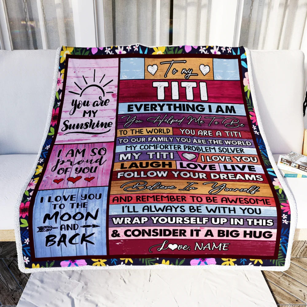 Personalized To My Titi Blanket From Niece Nephew Wood Everything I Am You Helped Me To Be Titi Birthday Mothers Day Christmas Fleece Blanket