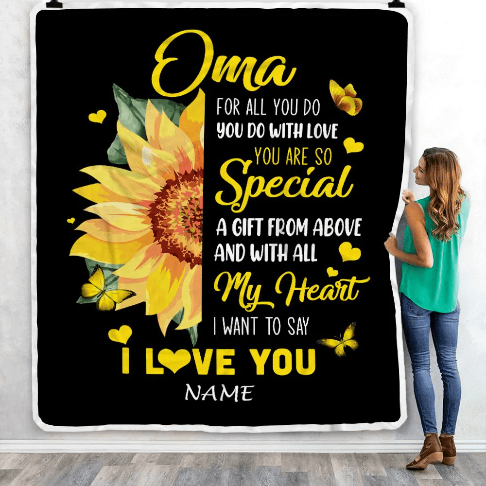 Personalized To My Oma Blanket From Grandkids Granddaughter I Want To Say I Love You Sunfower Oma Birthday Mothers Day Christmas Customized Fleece Throw Blanket