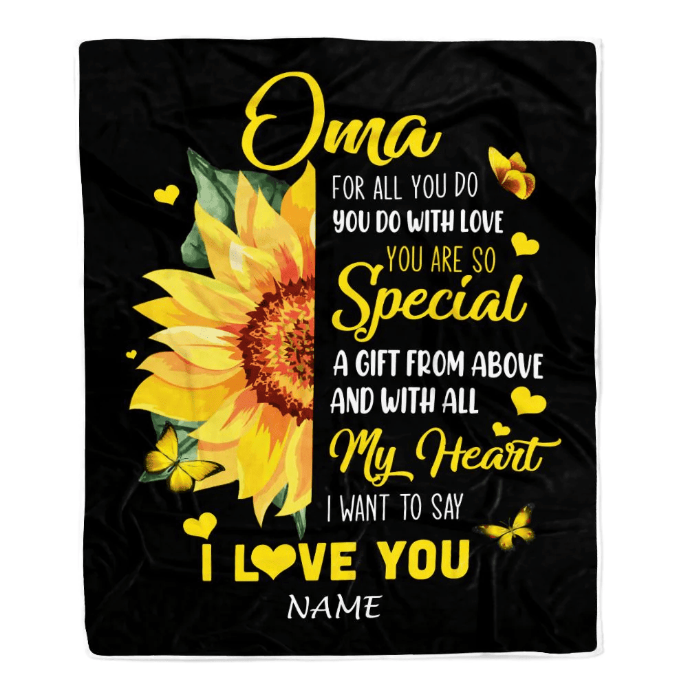 Personalized To My Oma Blanket From Grandkids Granddaughter I Want To Say I Love You Sunfower Oma Birthday Mothers Day Christmas Customized Fleece Throw Blanket